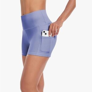 SEEMLY High Waisted Yoga Shorts deep pockets 5” inseam size XL LILAC PURPLE NWT